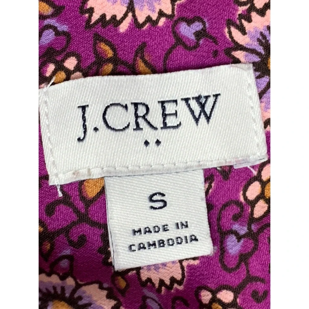 J.Crew  Women's Purple Floral Button Front Blouse Short Puff Sleeve Top S
